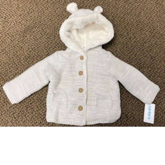 *Hoodie Sweater Carters 24 months Beige Sherpa Lined Button Up Hooded Girls - Picture 4 of 8